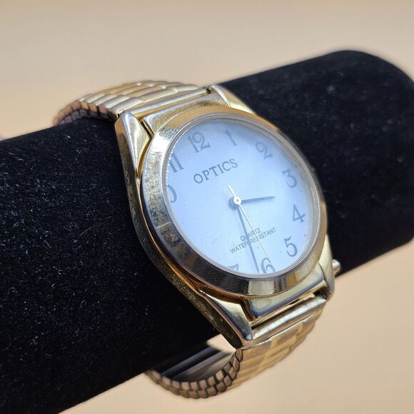 Vintage OPTICS Quartz Water Resistant Mens Easy Reader Wrist Watch New Battery main image 4